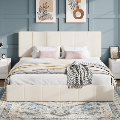 SHA CERLIN Bed Frame, Velvet Upholstered Platform Bed, Vertical Channel Tufted Adjustable Headboard, Low Profile Bed Frame, No Box Spring Needed, Easy Assembly