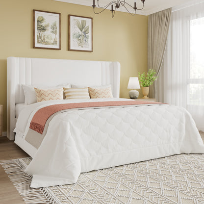 SHA CERLIN Velvet Upholstered Platform Bed Frame with Vertical Channel Tufted Wingback Headboard, Wooden Slats Support, Easy Assembly, Under Bed Storage, No Box Spring Required
