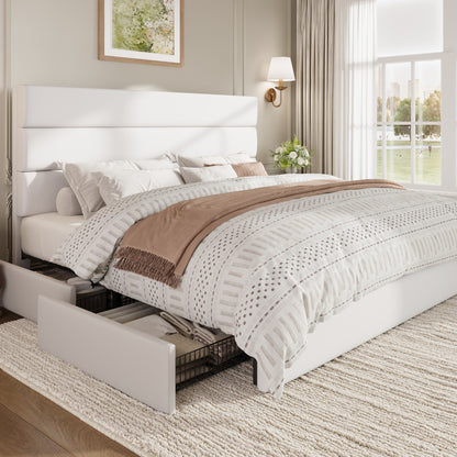 Sha Cerlin Platform Bed Frame with 4 Storage Drawers, Velvet Upholstered Headboard