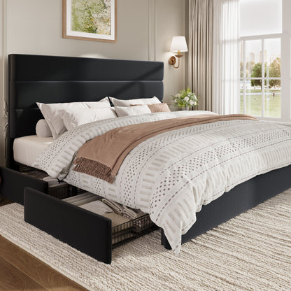 Sha Cerlin Platform Bed Frame with 4 Storage Drawers, Velvet Upholstered Headboard