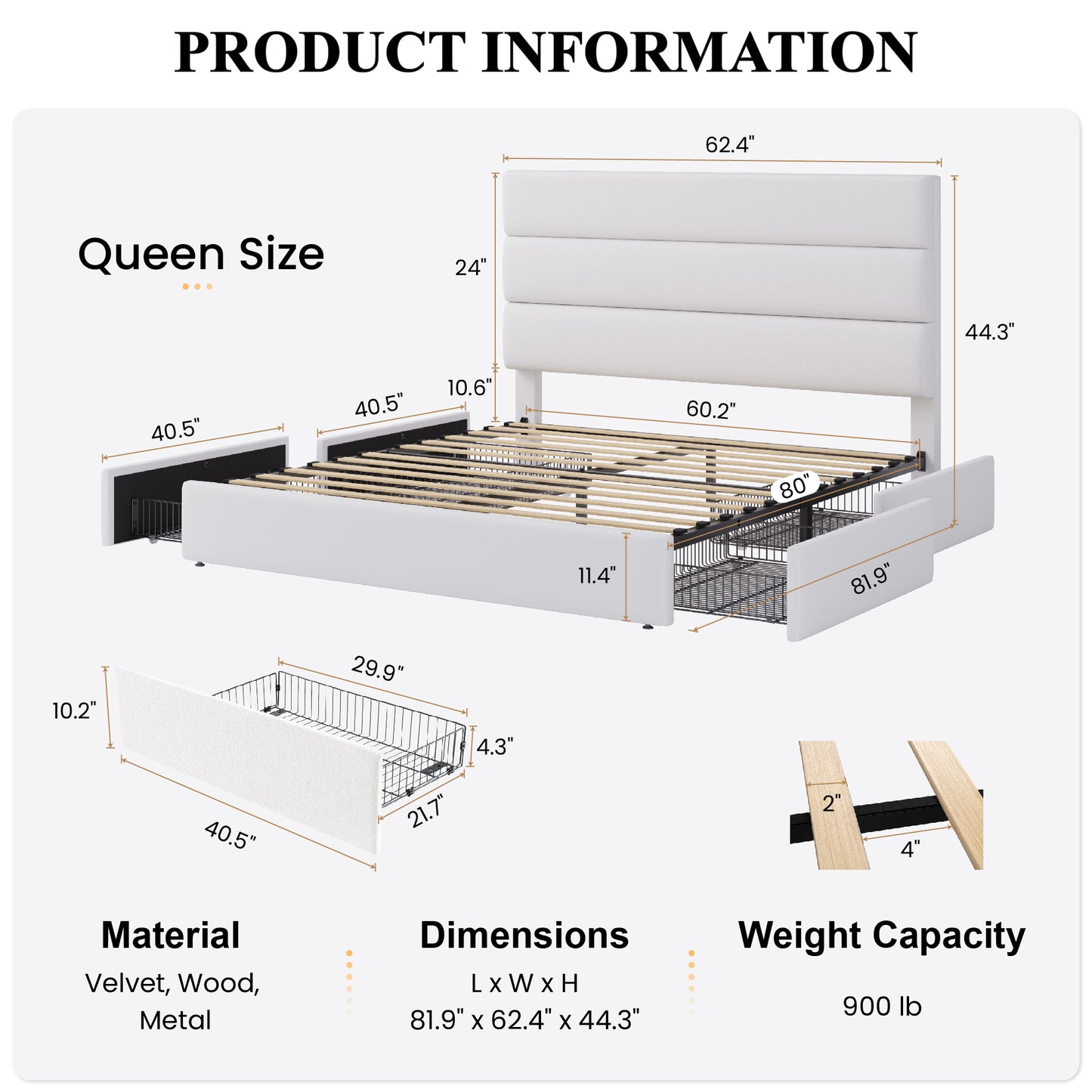 Sha Cerlin Platform Bed Frame with 4 Storage Drawers, Velvet Upholstered Headboard
