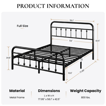 SHA CERLIN Metal Platform Bed Frame with Victorian Style Iron-Art Headboard and Footboard, Easy Assembly, Under Bed Storage, No Box Spring Required