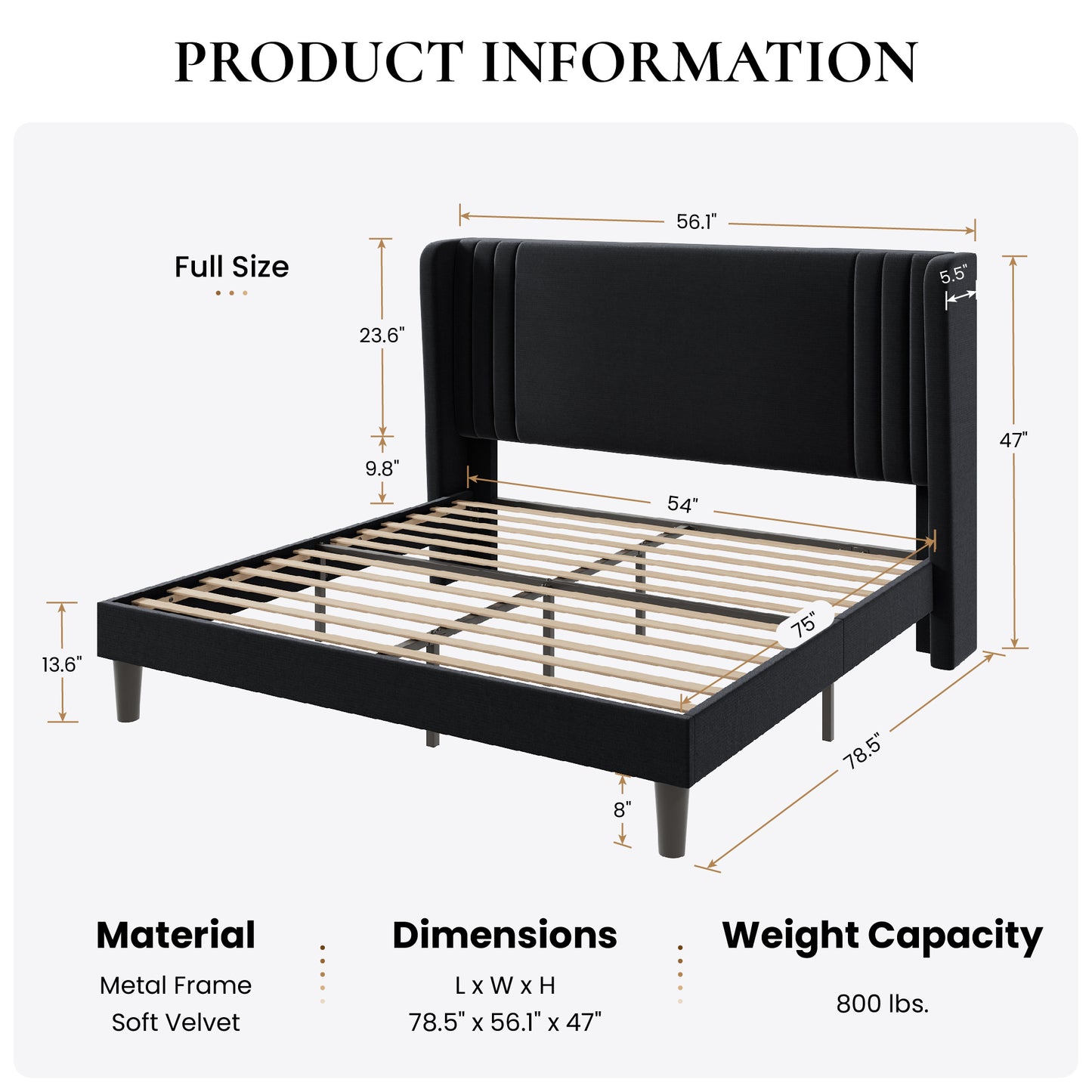SHA CERLIN Velvet Upholstered Platform Bed Frame with Vertical Channel Tufted Wingback Headboard, Wooden Slats Support, Easy Assembly, Under Bed Storage, No Box Spring Required