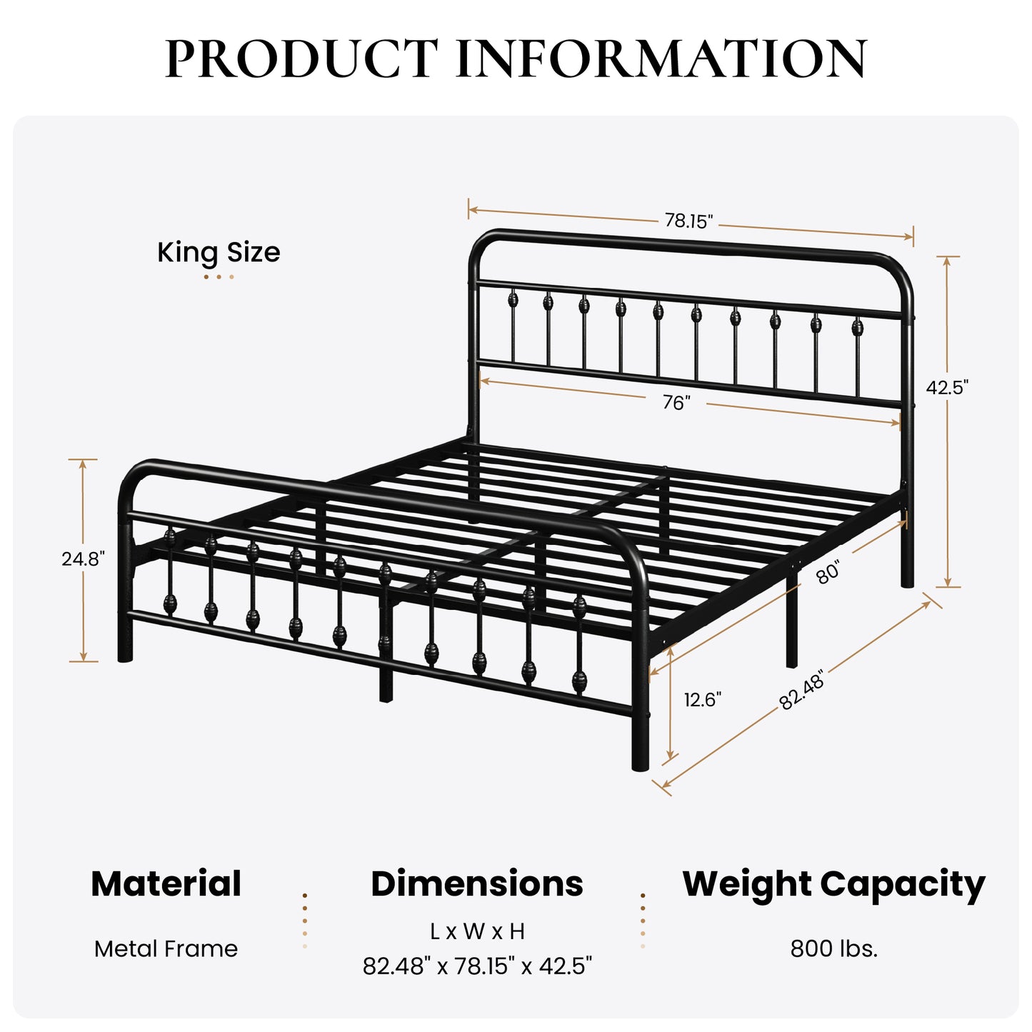 SHA CERLIN Metal Platform Bed Frame with Victorian Style Iron-Art Headboard and Footboard, Easy Assembly, Under Bed Storage, No Box Spring Required