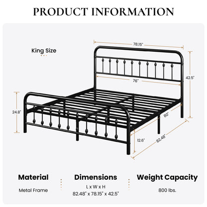 SHA CERLIN Metal Platform Bed Frame with Victorian Style Iron-Art Headboard and Footboard, Easy Assembly, Under Bed Storage, No Box Spring Required