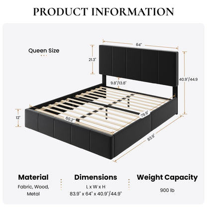 SHA CERLIN Bed Frame, Velvet Upholstered Platform Bed, Vertical Channel Tufted Adjustable Headboard, Low Profile Bed Frame, No Box Spring Needed, Easy Assembly