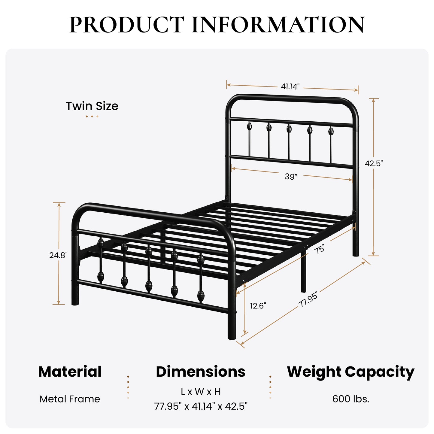 SHA CERLIN Metal Platform Bed Frame with Victorian Style Iron-Art Headboard and Footboard, Easy Assembly, Under Bed Storage, No Box Spring Required