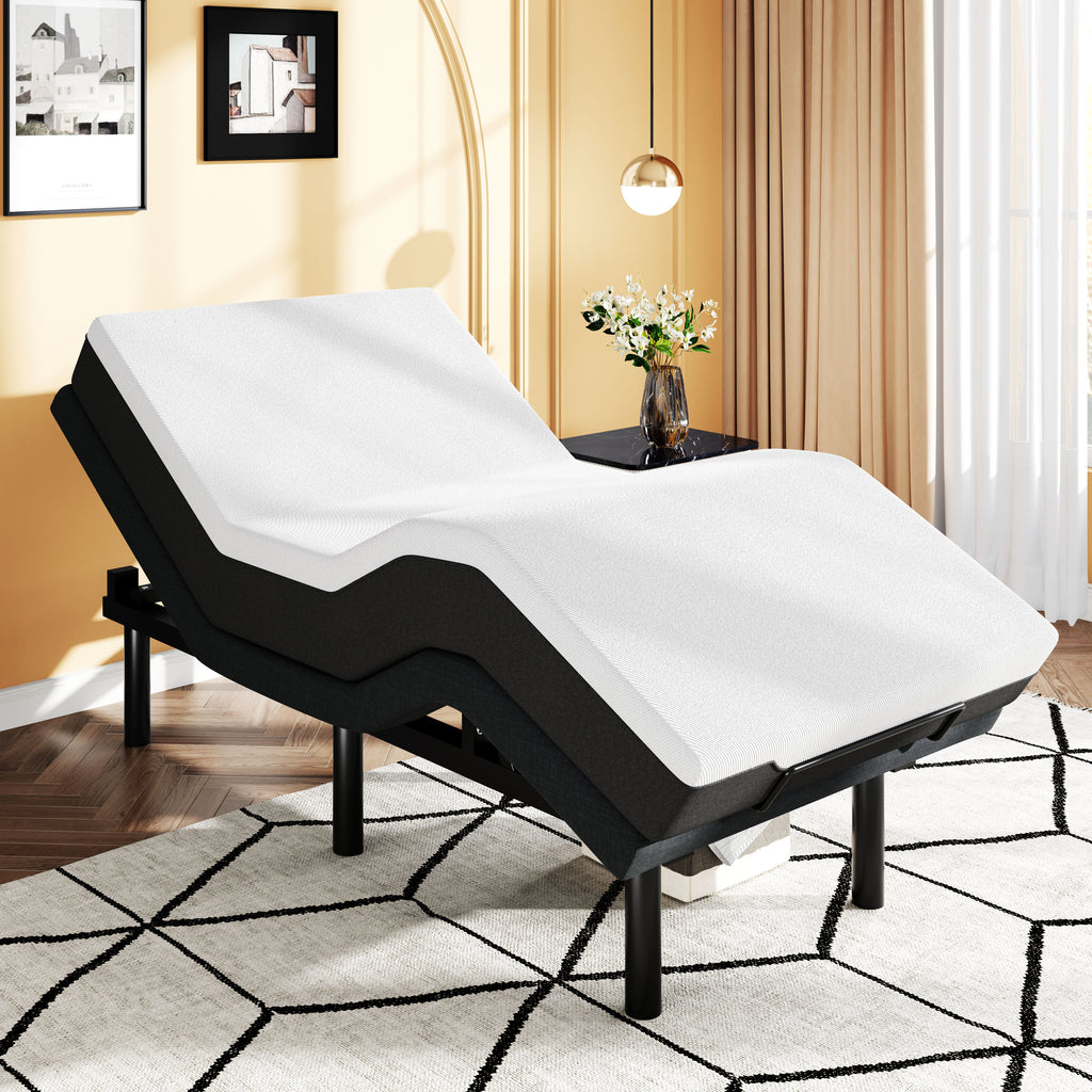 Adjustable Bed Frame with Wireless Remote, Head and Foot Incline, Wood Board Support