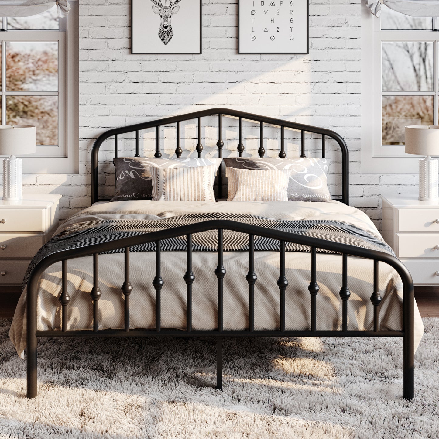 SHA CERLIN Victorian Metal Bed Frame with Headboard