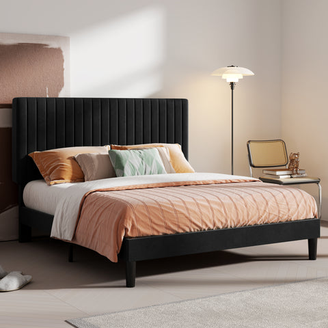 SHA CERLIN Upholstered Platform Bed Frame with Adjustable Channel Velvet Headboard