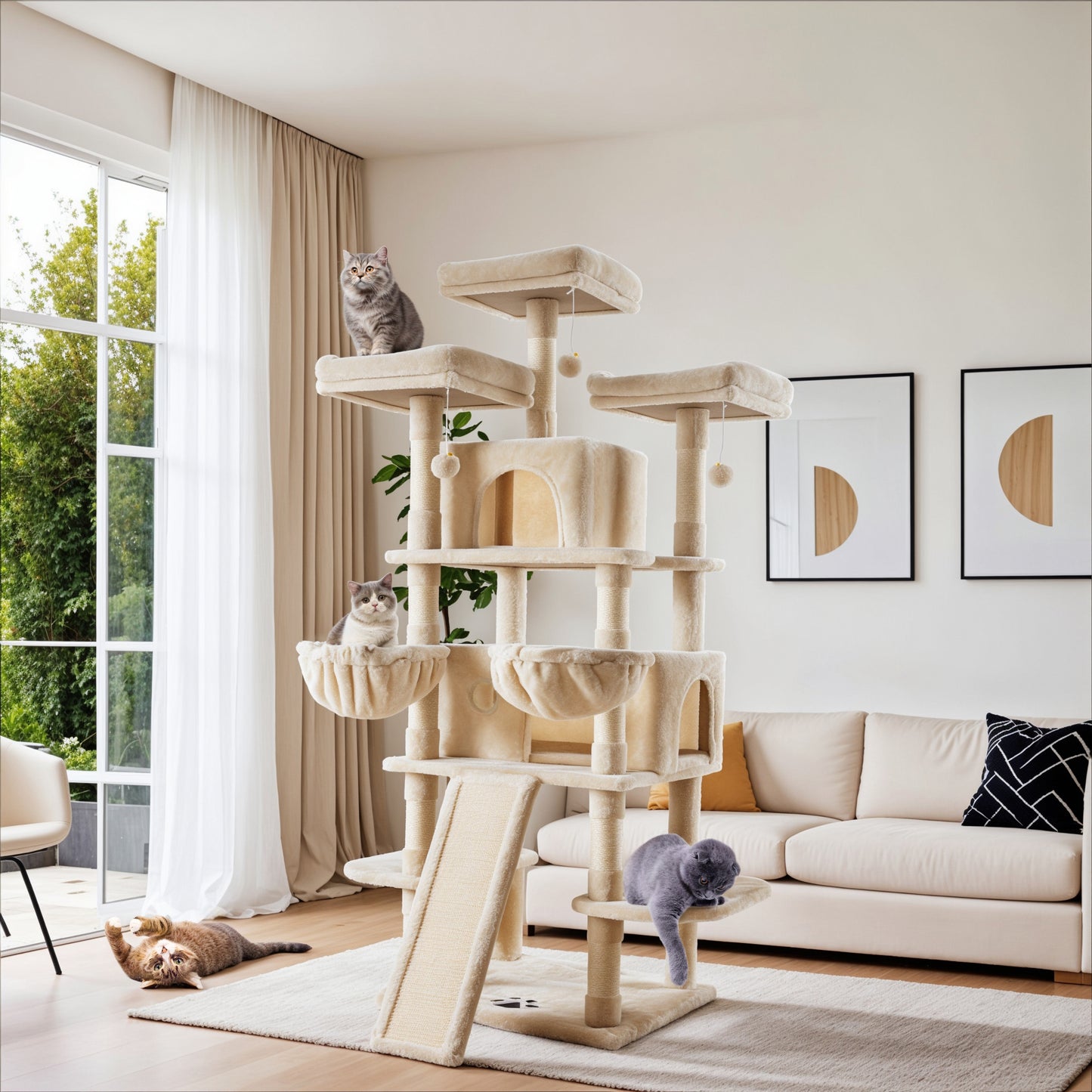 Sha Cerlin 68" X Large Cat Tree and Tower for Cats with Condo House, Sisal Scratching Board & Posts