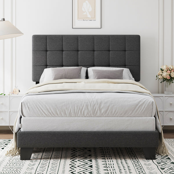 SHA CERLIN Grey Panel Platform Bed Frame with Adjustable Fabric Upholstered Headboard, Adult