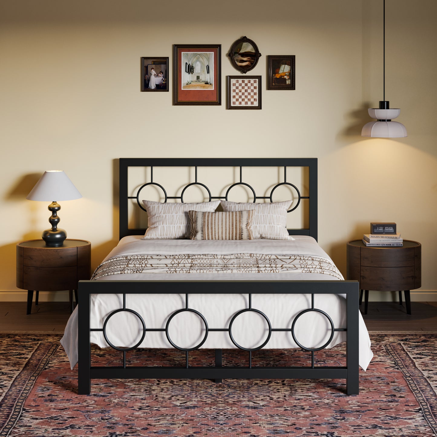 Sha Cerlin Metal Platform Bed Frame with Vintage Headboard & Footboard, Adult