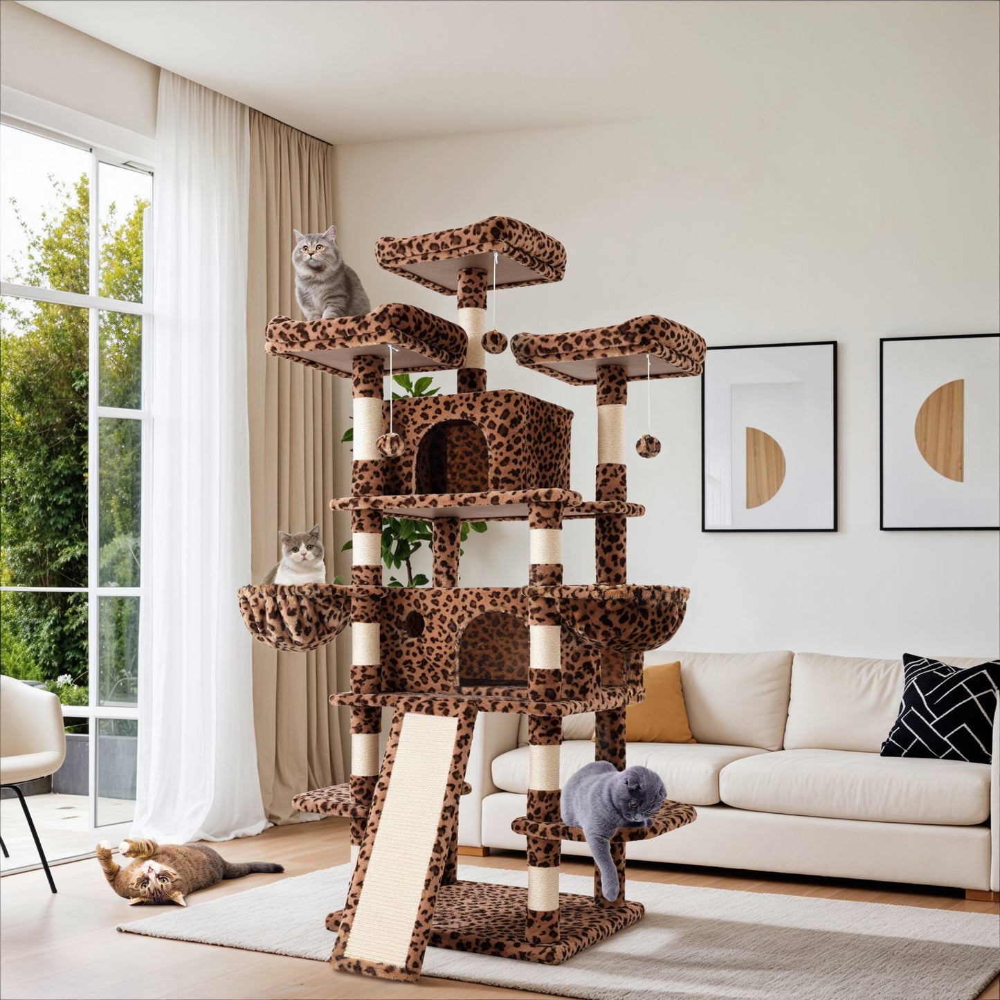 Sha Cerlin 68" X Large Cat Tree and Tower for Cats with Condo House, Sisal Scratching Board & Posts