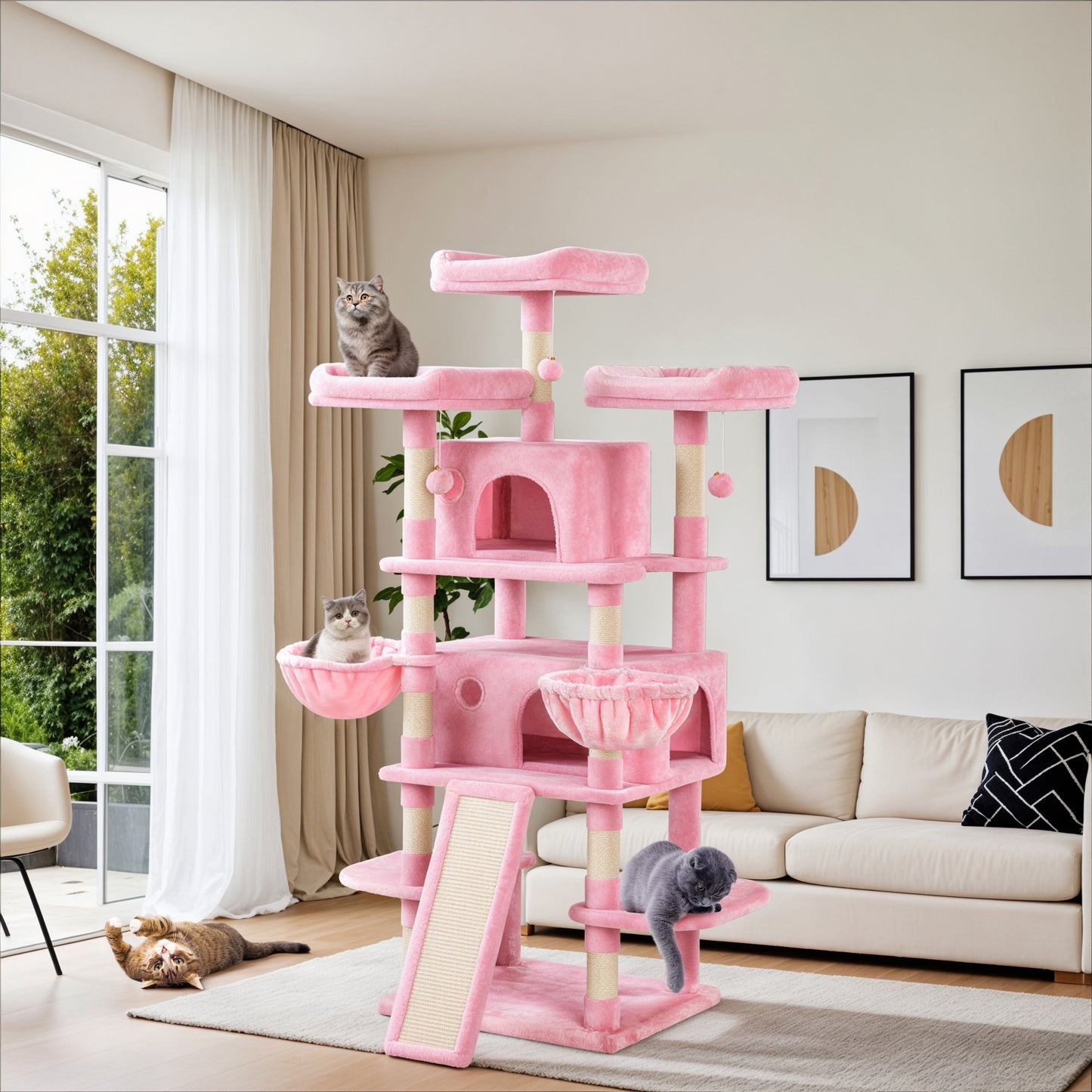 Sha Cerlin 68" X Large Cat Tree and Tower for Cats with Condo House, Sisal Scratching Board & Posts