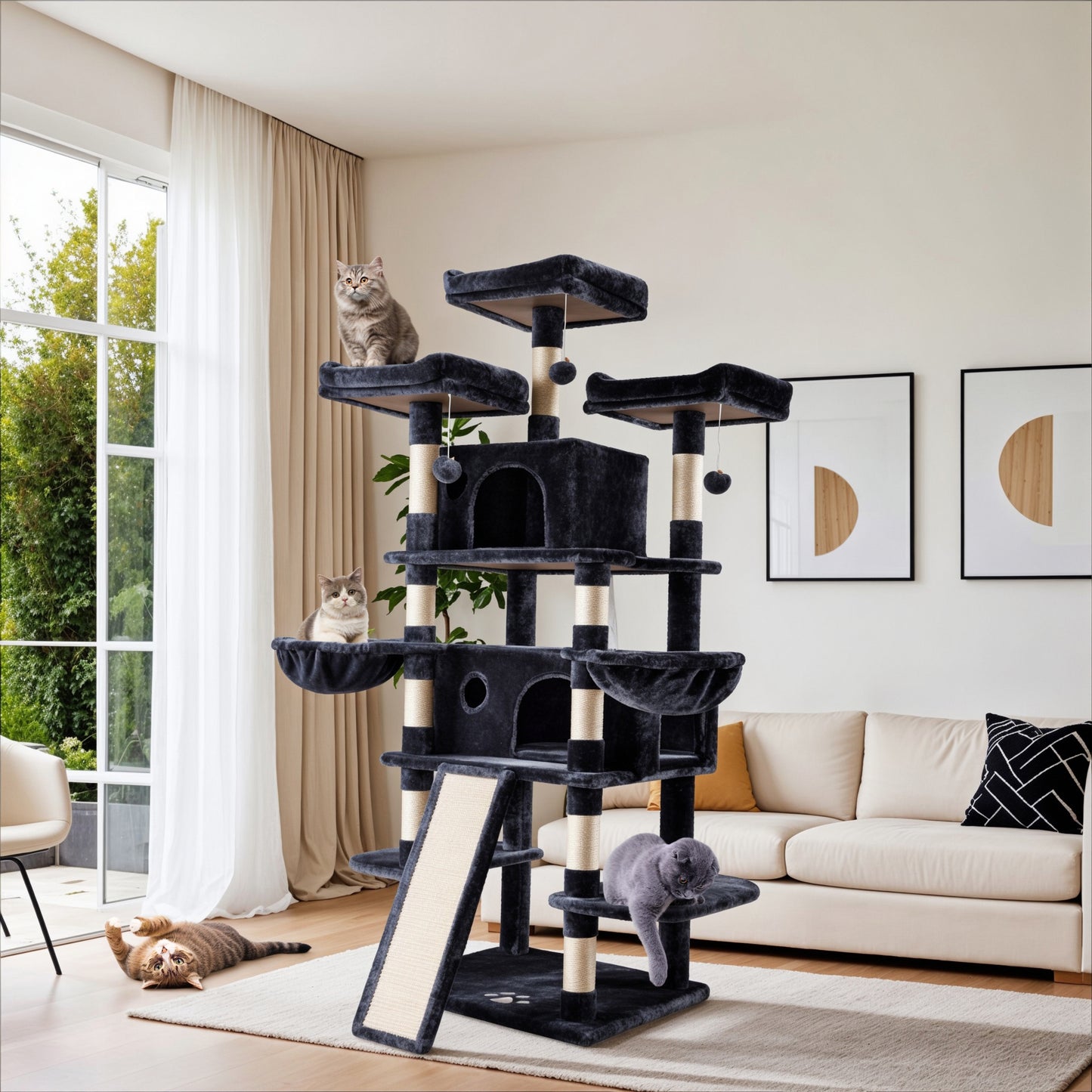 Sha Cerlin 68" X Large Cat Tree and Tower for Cats with Condo House, Sisal Scratching Board & Posts