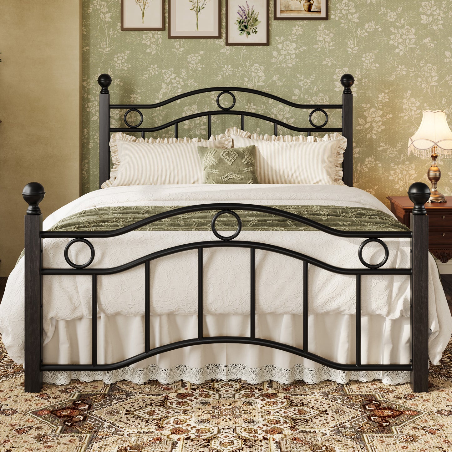 SHA CERLIN Metal Bed Frame, Victorian Vintage Style