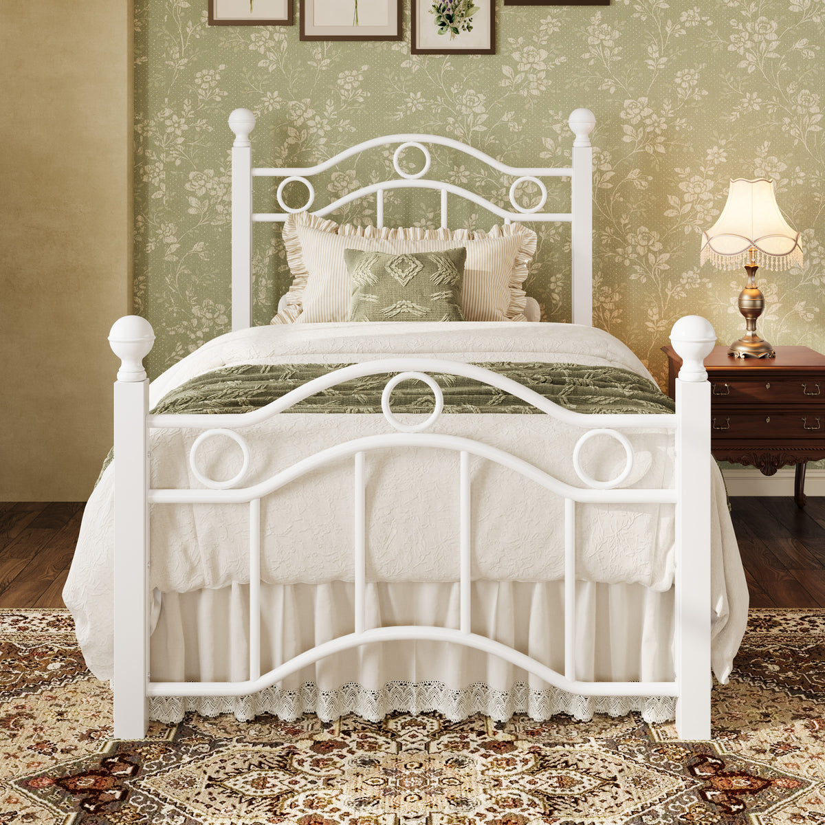 SHA CERLIN Metal Bed Frame, Victorian Vintage Style