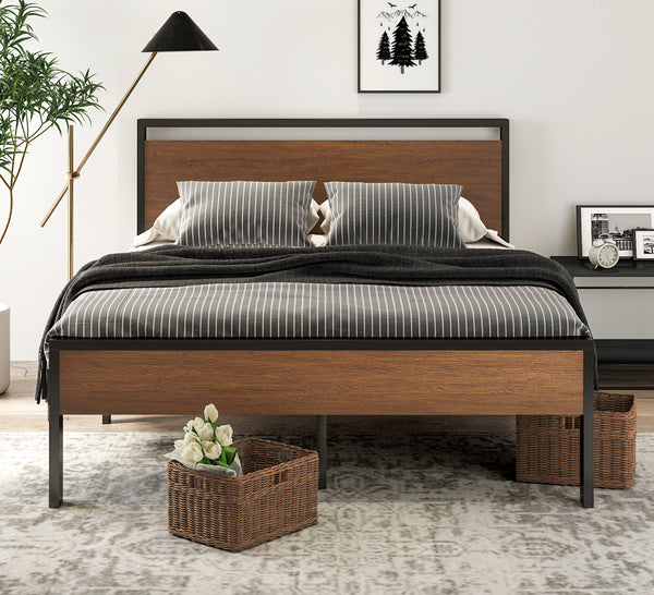 Sha Cerlin Metal Platform Bed Frame with Wooden Headboard, Adult