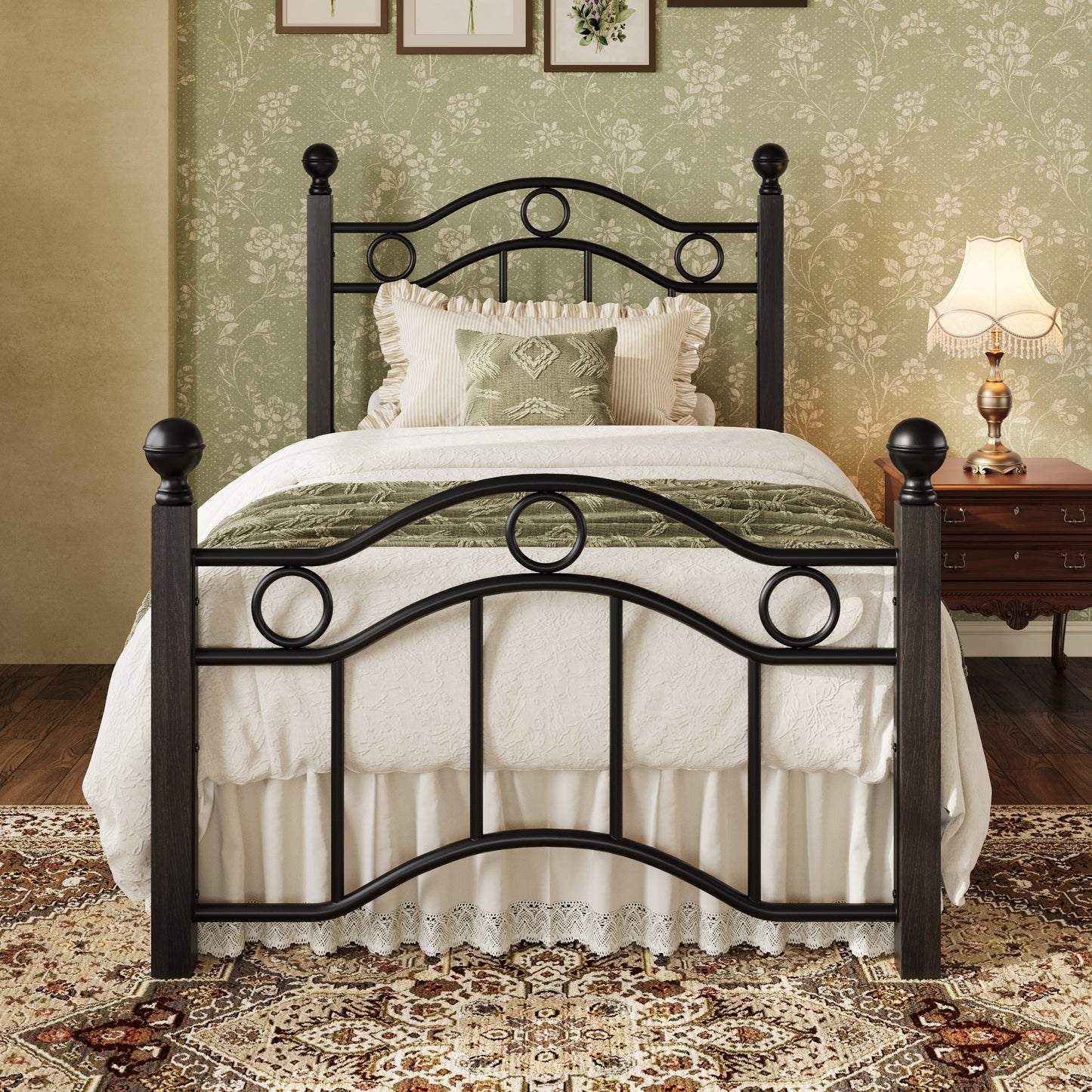SHA CERLIN Metal Bed Frame, Victorian Vintage Style