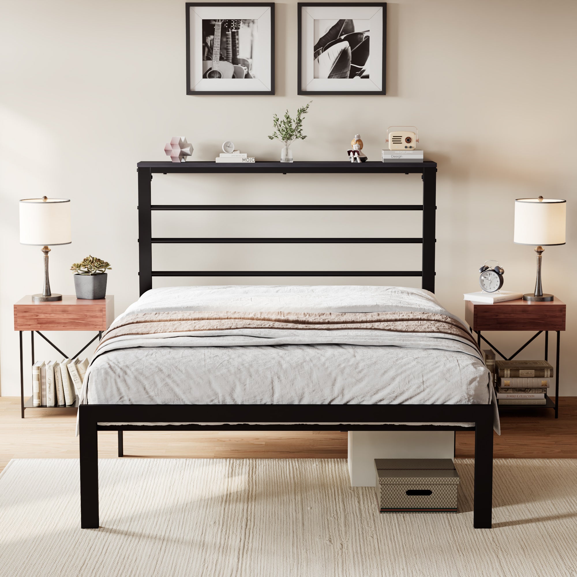 Bed Frame with Headboard Shelf