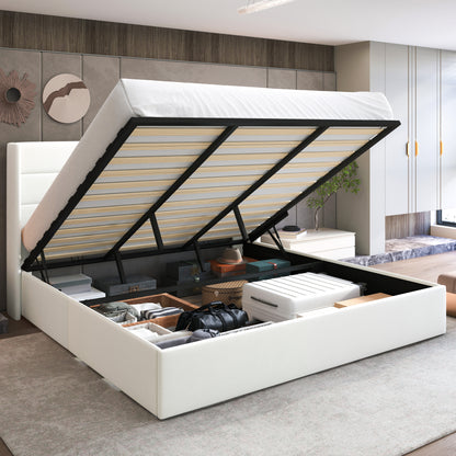 Upholstered Stoage Bed Frame with Lift Up Storage, Wingback Headboard Design