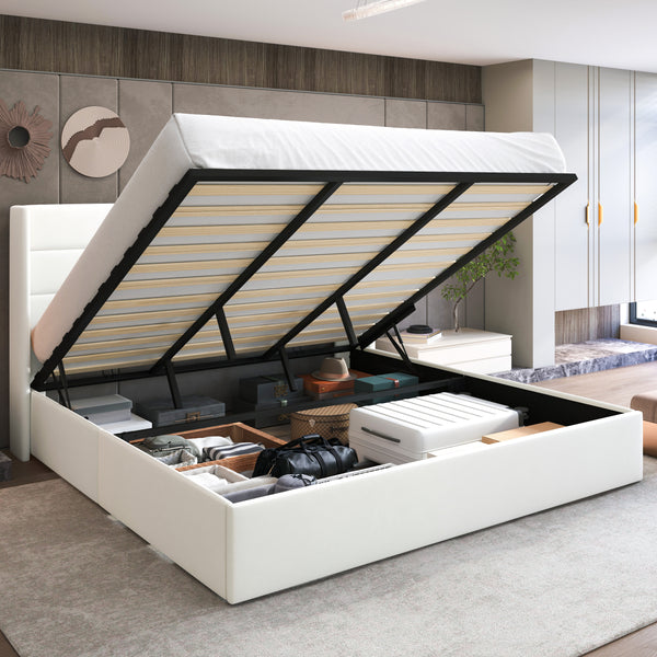 Upholstered Stoage Bed Frame with Lift Up Storage, Wingback Headboard Design