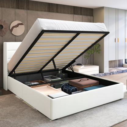 Upholstered Stoage Bed Frame with Lift Up Storage, Wingback Headboard Design