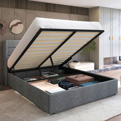 Upholstered Stoage Bed Frame with Lift Up Storage, Wingback Headboard Design