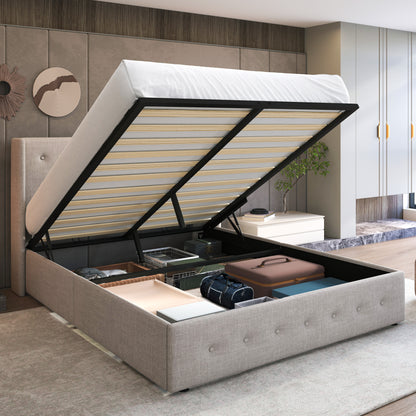 Upholstered Stoage Bed Frame with Lift Up Storage, Wingback Headboard Design