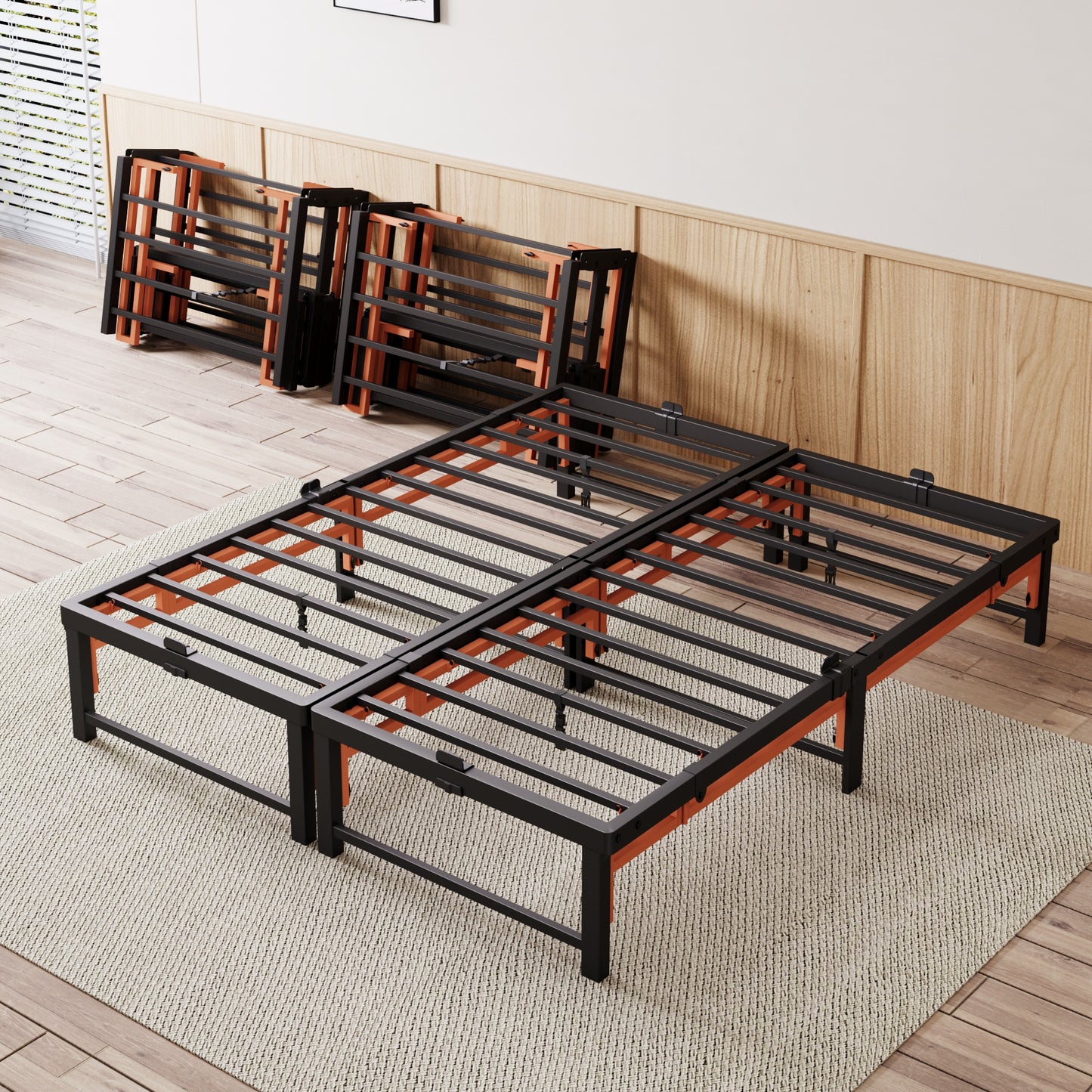 SHA CERLIN Quad-Fold Bed Frame, Tool-Free, 13" Under-Bed Space, Space-Saving, Heavy-Duty, No Box Spring Needed, Black