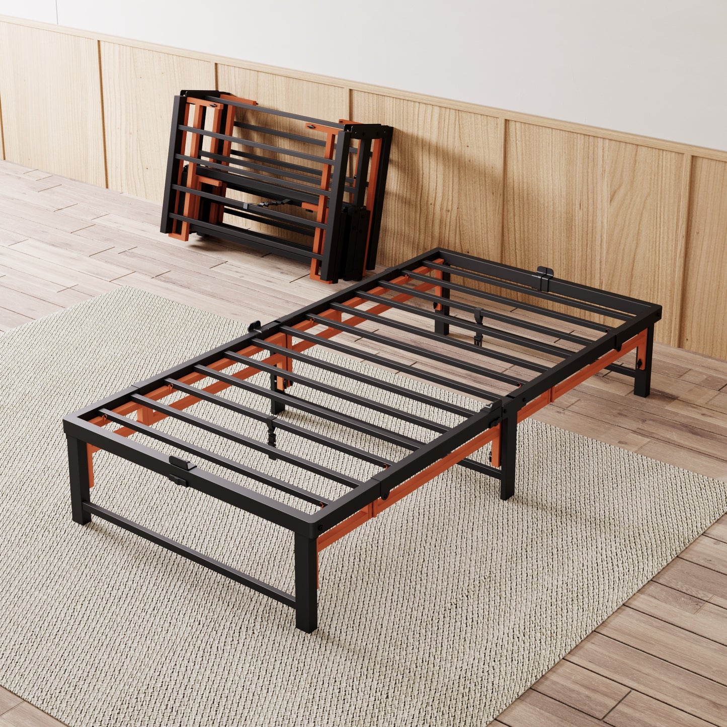 SHA CERLIN Quad-Fold Bed Frame, Tool-Free, 13" Under-Bed Space, Space-Saving, Heavy-Duty, No Box Spring Needed, Black