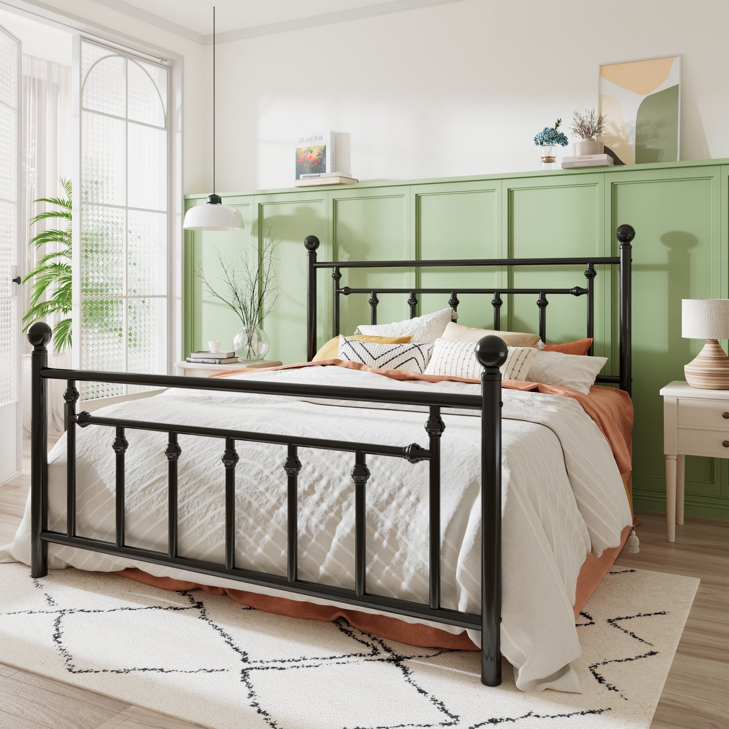 Sha Cerlin Metal Platform Bed Frame with Victorian Vintage Headboard & Footboard, Adult