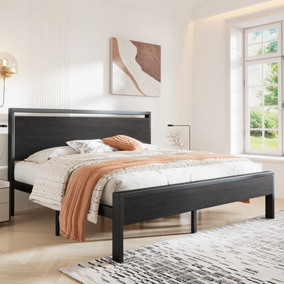 Sha Cerlin Metal Platform Bed Frame with Wooden Headboard, Adult