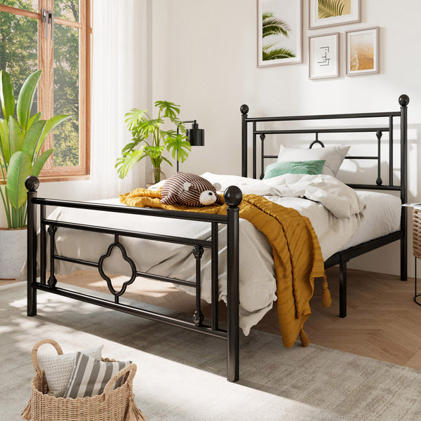 Sha Cerlin Metal Platform Bed Frame with Victorian Vintage Headboard