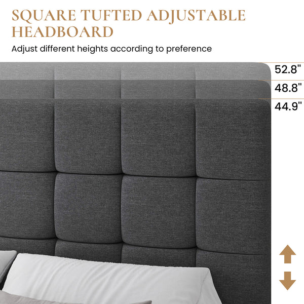 SHA CERLIN Grey Panel Platform Bed Frame with Adjustable Fabric Upholstered Headboard, Adult