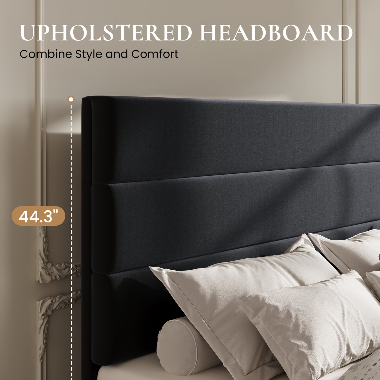 Sha Cerlin Platform Bed Frame with 4 Storage Drawers, Velvet Upholstered Headboard