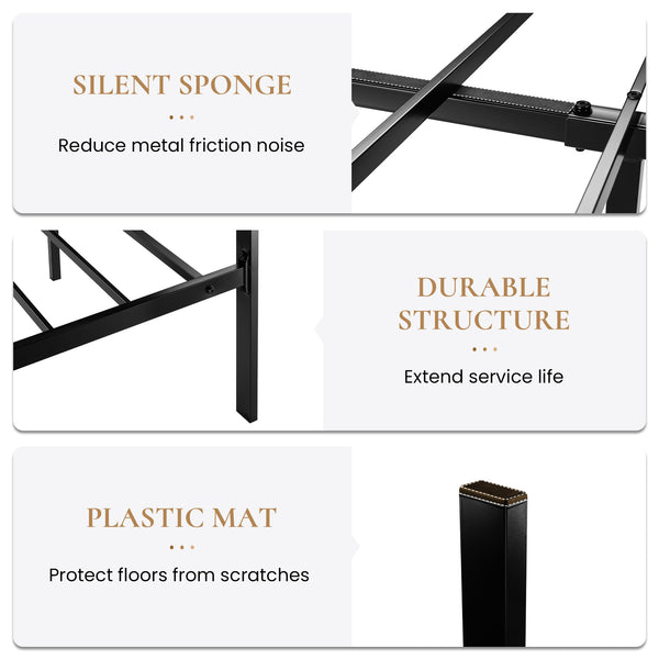 Metal Bed with Headboard, Strong Steel Slats Support