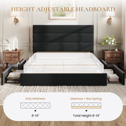 Sha Cerlin Platform Bed Frame with 4 Storage Drawers, Velvet Upholstered Headboard