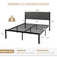 Metal Bed with Headboard, Strong Steel Slats Support