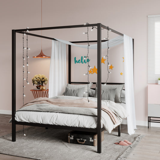 SHA CERLIN Canopy Bed Frame with Metal Slats Support