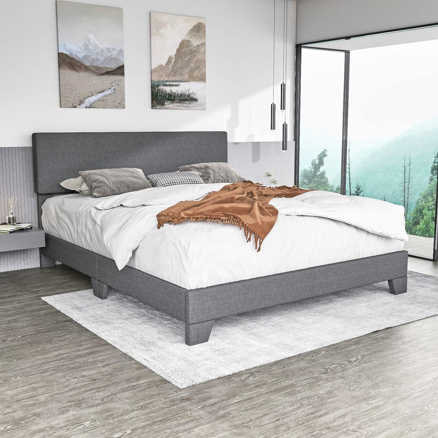 Sha Cerlin Platform Bed Fame with Adjustable Leather Headboard, Adult