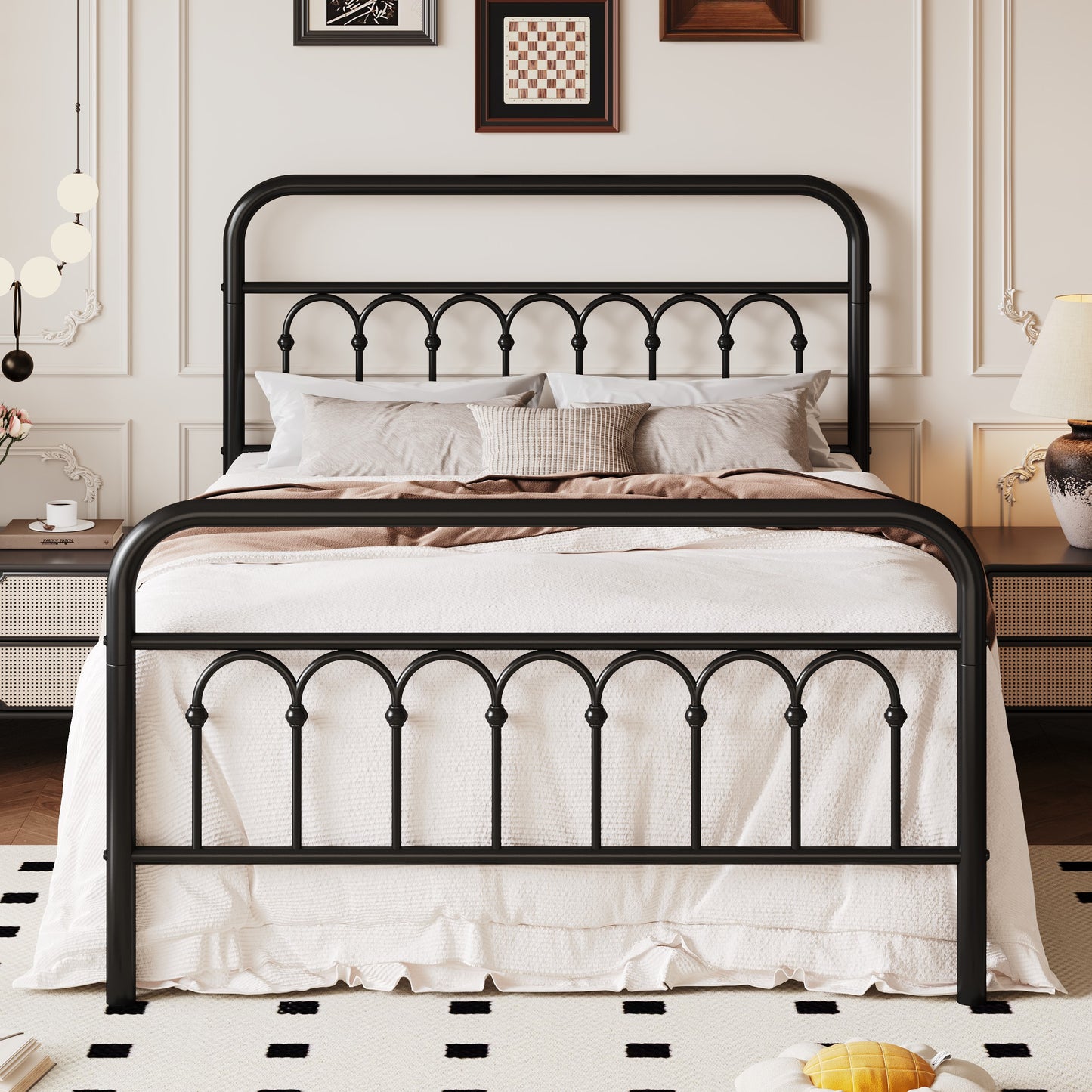 SHA CERLIN  Metal Platform Bed Frame with Headboard and Footboard, Iron Arch Finish, No Box Spring Needed