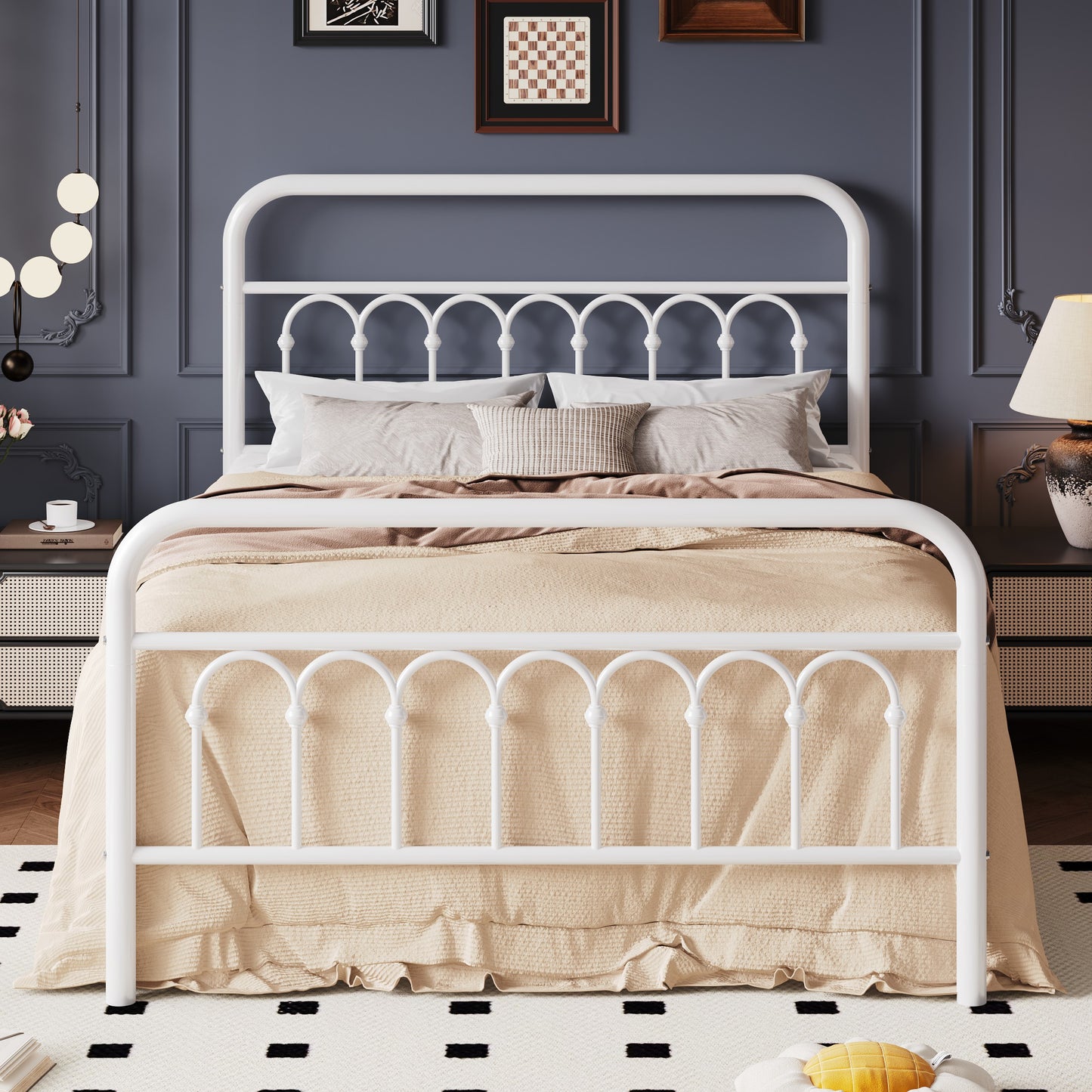 SHA CERLIN  Metal Platform Bed Frame with Headboard and Footboard, Iron Arch Finish, No Box Spring Needed