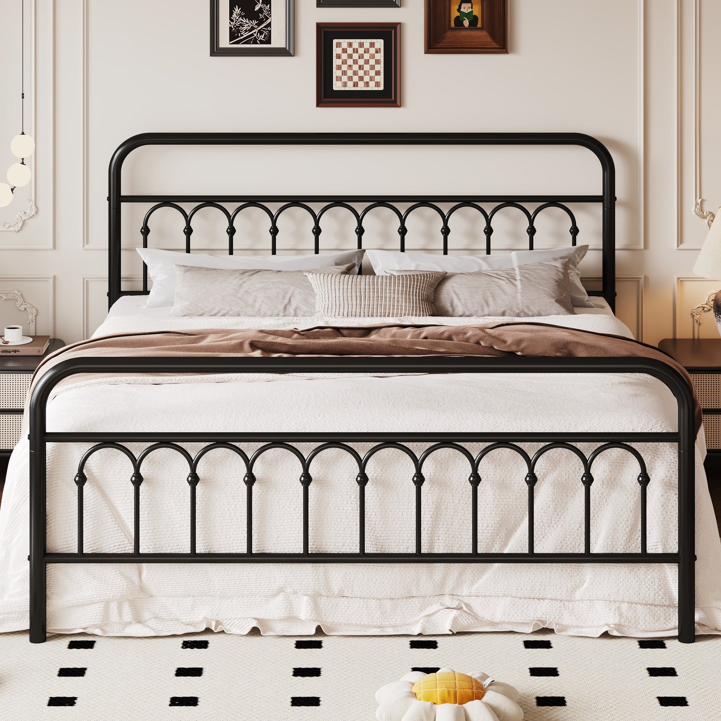 SHA CERLIN  Metal Platform Bed Frame with Headboard and Footboard, Iron Arch Finish, No Box Spring Needed