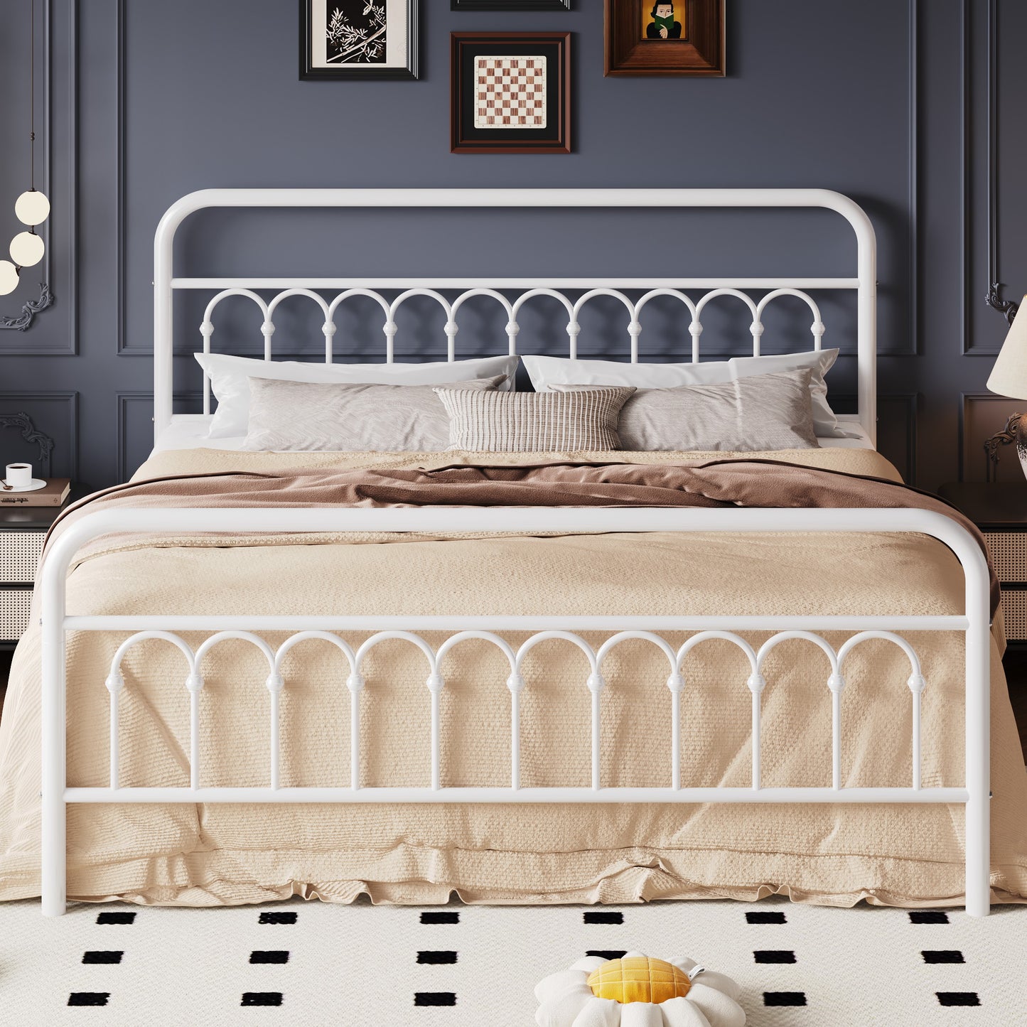 SHA CERLIN  Metal Platform Bed Frame with Headboard and Footboard, Iron Arch Finish, No Box Spring Needed