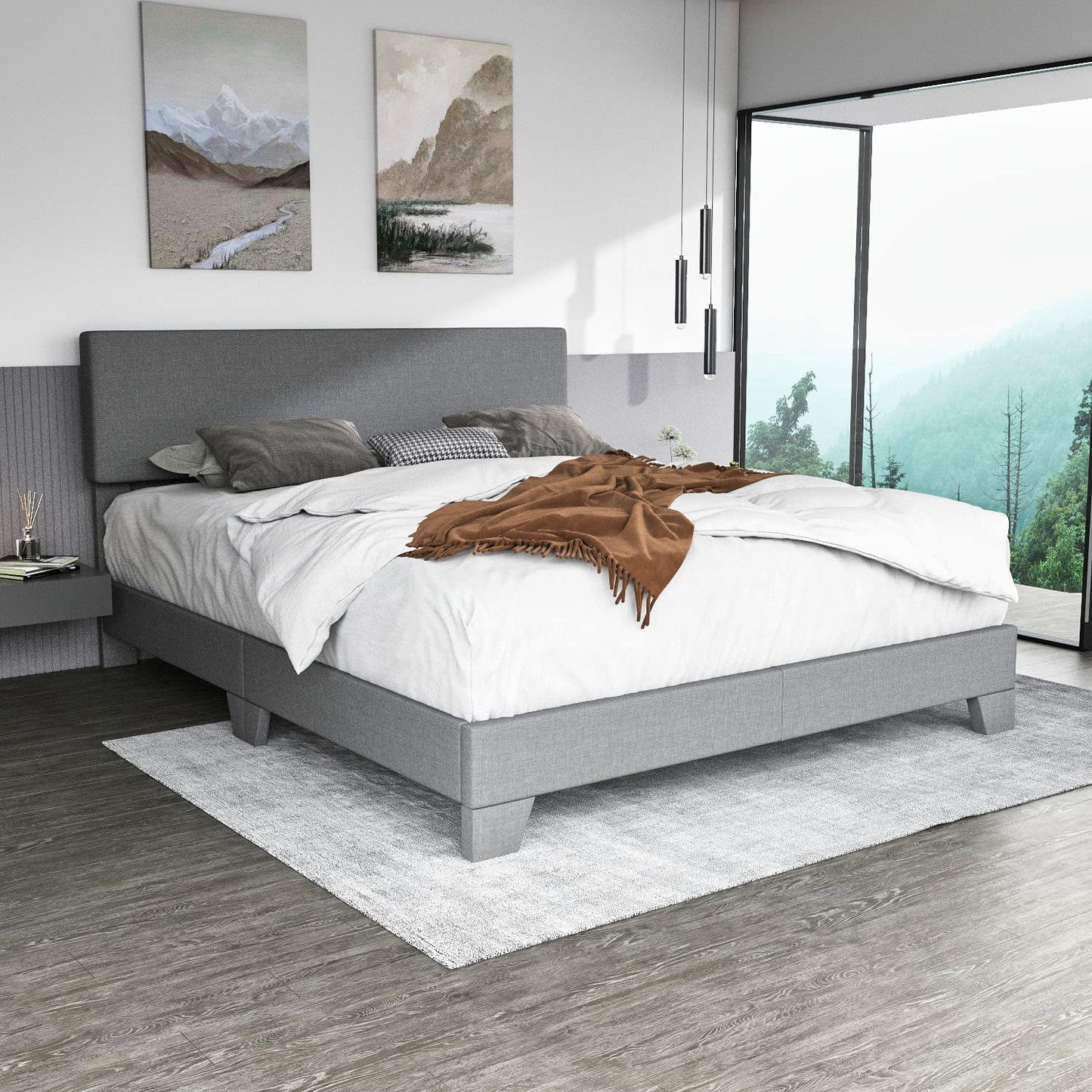 Sha Cerlin Platform Bed Fame with Adjustable Leather Headboard, Adult