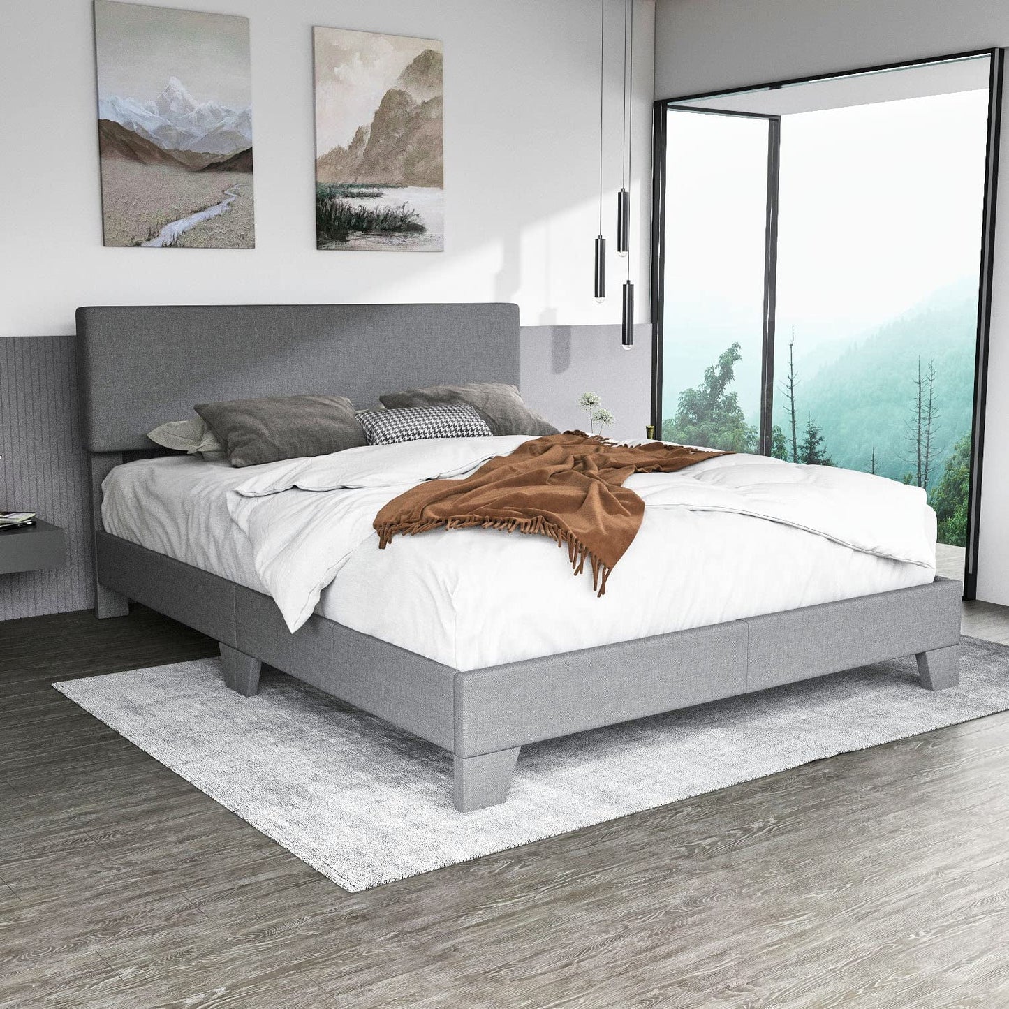 Sha Cerlin Platform Bed Fame with Adjustable Leather Headboard, Adult