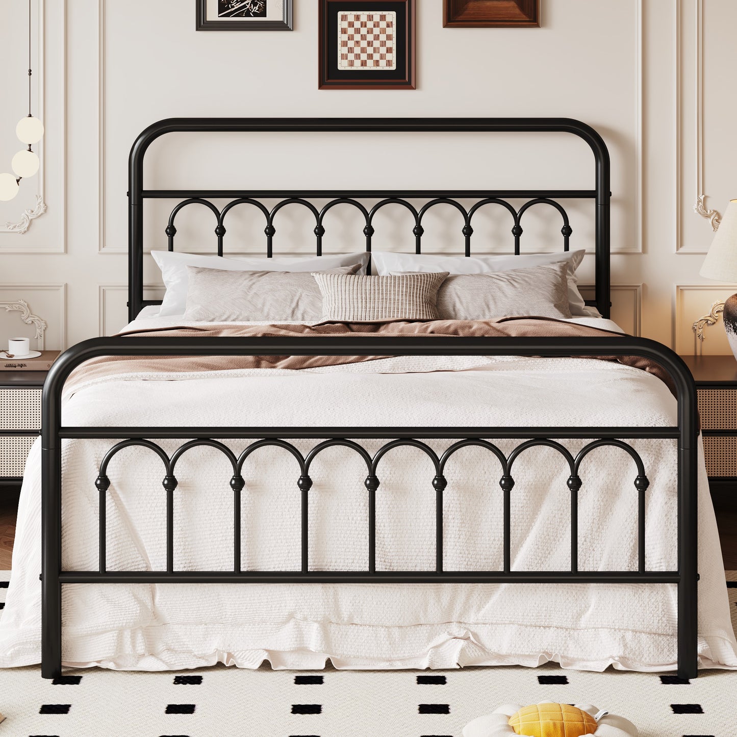 SHA CERLIN  Metal Platform Bed Frame with Headboard and Footboard, Iron Arch Finish, No Box Spring Needed