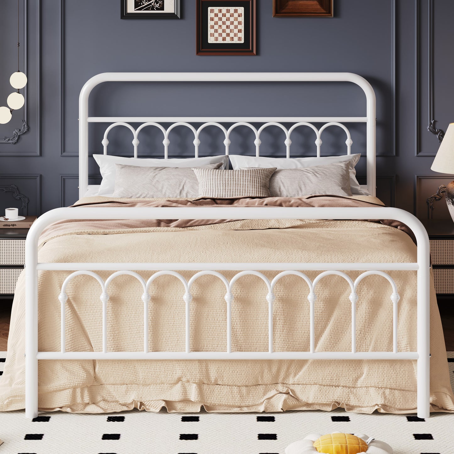 SHA CERLIN  Metal Platform Bed Frame with Headboard and Footboard, Iron Arch Finish, No Box Spring Needed